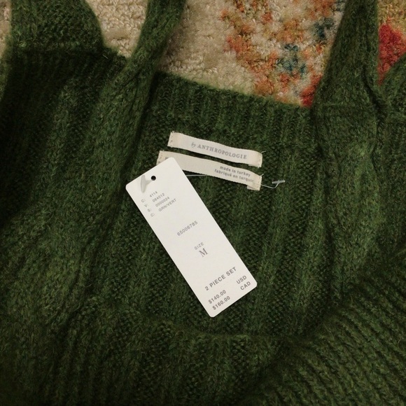 NWT New $148 Anthropologie Hooded Green Cable Knit Cardigan Tank Sweater Set M - Picture 12 of 16
